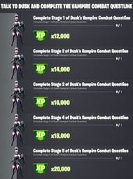 Fortnite Season 8 Dusk Vampire Combat questline challenges (Image via iFireMonkey)